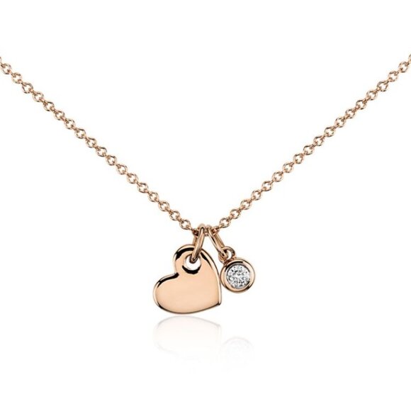 NEW Blue Nile Mini Heart and Diamond Charm Pendant Necklace 14K Rose Gold - Picture 1 of 14